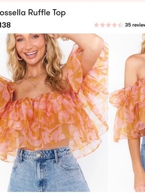Show me your Mumu Ruffle Off-Shoulder Top - Pink & Orange